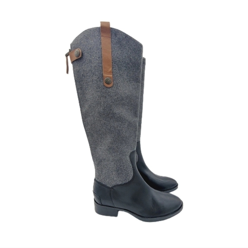 Sam Edelman Penny Gray Black Mixed Media Tall Riding Boots Women's Size 5.5